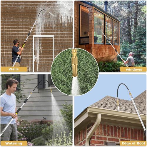 Gutter Cleaning Tools from The Ground, 16FT (24FT Reach) Telescoping Gutter Cleaner Wand with Adjustable Water Flow, Rain Gutters Cleaning Tool for Leaves and Debris, Fits Standard Garden Hoses