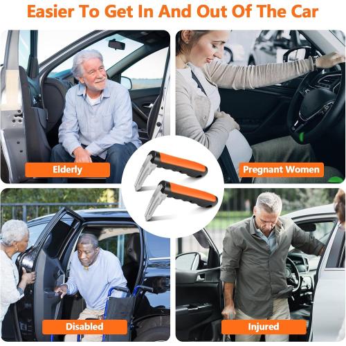Kaiedos Car Door Handle for Elderly, 3-in-1 Car Handle Assist for Seniors, Portable Auto Cane Vehicle Support Handle, 500 lbs Capacity, Non-Slip Door Assist Bar (Orange, 2-Pack)