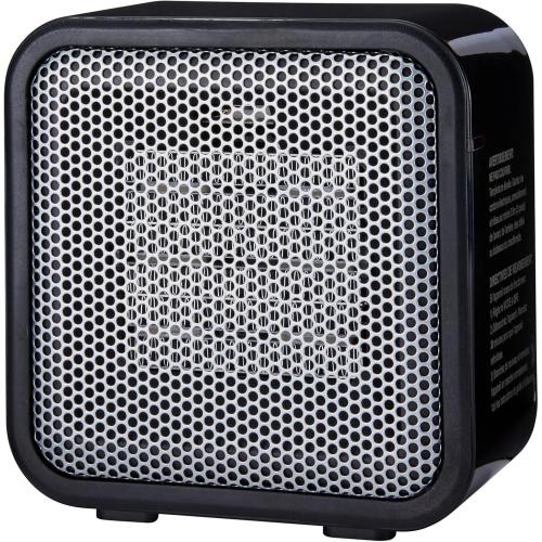 Amazon Basics Ceramic Space Heater, Mini Heater for Office Desk, Portable Tent Heater (Indoor Use), 500 W, With Tip-Over Protection, Lightweight (1.4 LBS), Black, 5.87”D x 3.15”W x 5.95”H