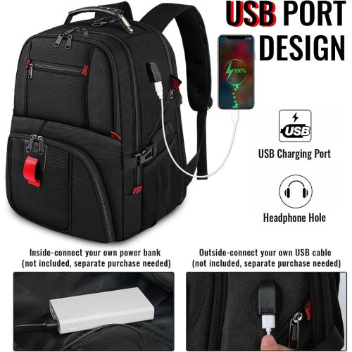 YOREPEK Large Backpack for Men, Extra Large Laptop Backpacks for Men Women, Water Resistant Travel Backpack Airline Approved Business Work Bag with USB Charging Port Fits 17 Inch Computer, Black