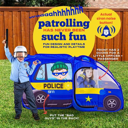 Police Car Pop Up Play Tent with Sound Button for Kids, Toddlers, Boys, Girls, Indoors & Outdoors – Playhouse for Interactive Fun - Foldable, Quick Setup Pretend Play Toys & Gift