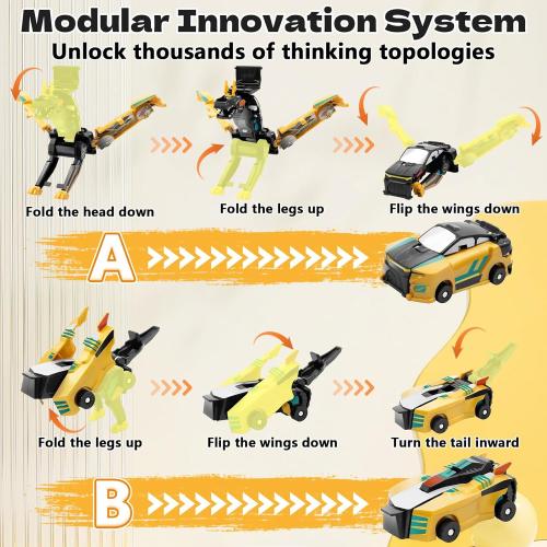 Collision Transforming Dinosaur Car Toy, 2 Magnetic Cars Transform into Dinosaur Toys for Kids Toddler Fun Deformation Robot Dino Car Christmas Birthday Gift Toys for Boys Girl(Golden Dragon)