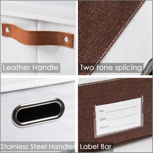 Set of 3  Foldable Storage Bins with Lids [3-Pack] Fabric Collapsible Storage Boxes Baskets Cubes Containers with Handles for Closet Living Room Bedroom (Brown & White 17.7x11.8x11.8'')