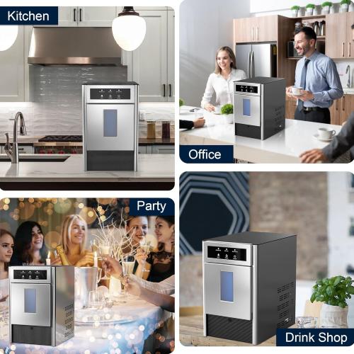 Costway Nugget Ice Maker, 44Lbs/24H Countertop Ice Makers, Self-Cleaning Ice Machine with 4.4 Lbs Basket, Auto Water Refill, Chewable Pebble Ice Maker for Home Kitchen Party