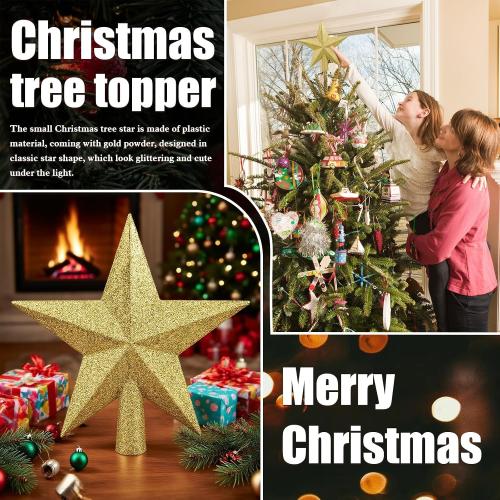 Leuceiy Christmas Tree Topper 10 Inch,Glitter Christmas Ornaments Star Xmas Decoration on Tree for Holiday Ornament or Home Decor(Gold)