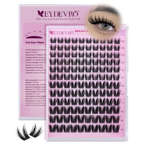 EYDEVRO Bunny Lash Clusters Manga Eyelash Clusters Wet Look Fairy Wispy Cluster Eyelash Extensions Anime Cluster Lashes 120 Pcs 10-16mm C Curl DIY Lash Extensions