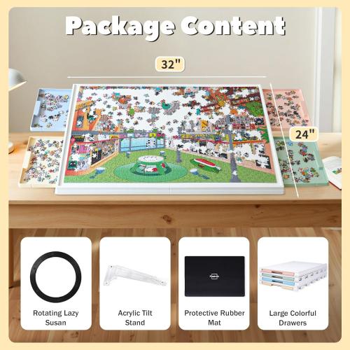 2-in-1 Rotating & Tilting Puzzle Board for 1500‑Piece Puzzles with 4 Color Drawers and Cover, 32x24 Portable Spinning Plastic Jigsaw Puzzle Table for Adults