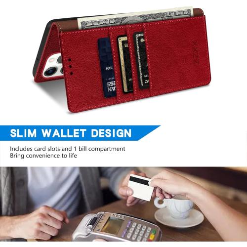 ZZXX for iPhone 14 Pro Max Wallet Case with [RFID Blocking] Card Slot Kickstand Magnetic Closure Leather Flip Fold Protective Phone Case for iPhone 14 Pro Max Case Wallet(Red-6.7 inch)