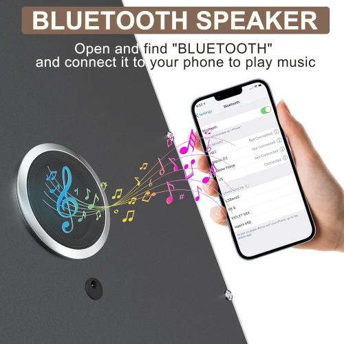 Hasipu LED Makeup Mirror with Bluetooth Speaker, 11 x 14 Hollywood Vanity Mirror with Lights, Rounded Rectangle White Frame, 3 Modes Light, Smart Touch Control Dimmable, 360°Rotation