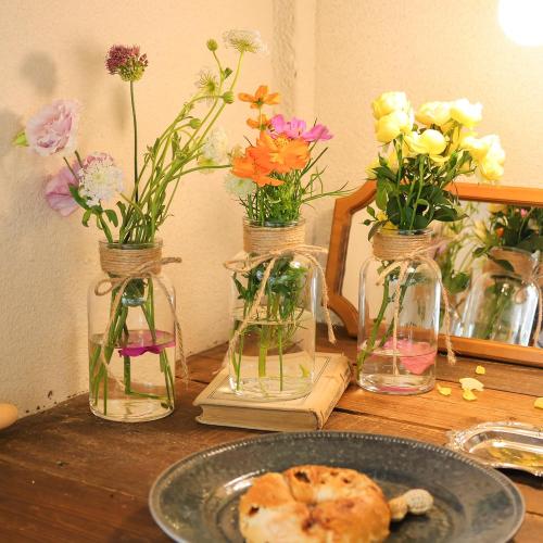 Set of 12 Vintage Glass Vases for Flowers Farmhouse Clear Glass Vases for Centerpieces Small Flower Vases with Twine Ties for Wedding, Parties & Home Decor