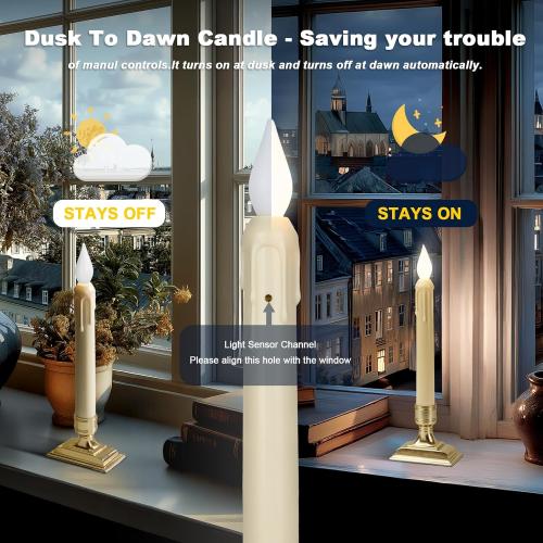 6 Pcs Sensor Dawn to Dusk Window Candles, Flickering Battery Candles for Windows, Ultra Bright Fake Candle Lights with Black Holders, Led Candlesticks for Xmas Home Decor, White Light