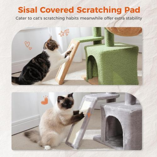 PETEPELA Cactus Cat Tree for Indoor Cats, 32'' Small Cat Tower Cat Condo with Sisal Scratching Ramp, Cozy Hammock and Removable Top Bed Perch for Kittens, Green