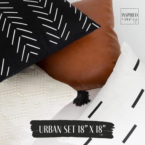 INSPIRED IVORY Boho Throw Pillow Covers - Set of 4 Decorative Farmhouse Pillow Cases for Living Room - Toss Pillow Covers 18x18 for Couch Sofa Bed - Urban Collection