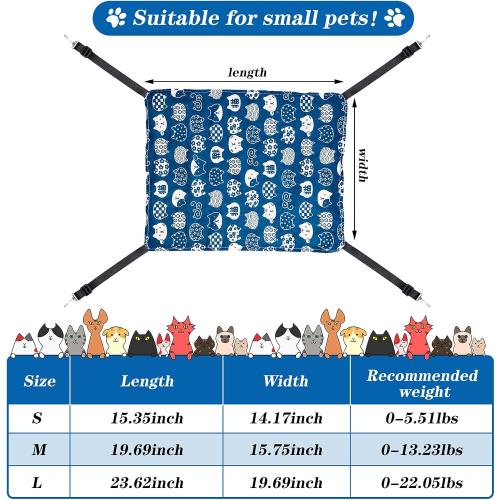 2 Pieces Reversible Cat Hanging Hammock Soft Breathable Pet Cage Hammock with Adjustable Straps and Metal Hooks Double Sided Hanging Bed for Small Dogs Rabbits(Cat and Plaid,L)