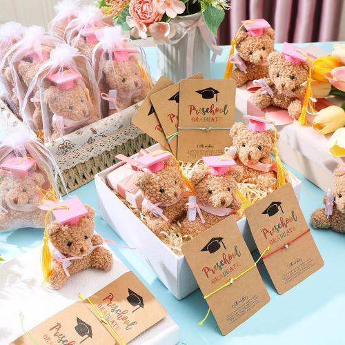 50 Pcs 2025 Preschool Graduation Bear Bulk Set with 25 Mini Graduation Gift Stuffed Bear 25 Adjustable Wish Bracelets Organza Bag for Class of 2025 Preschool Kid Child Student Grad Party Favor(Pink)