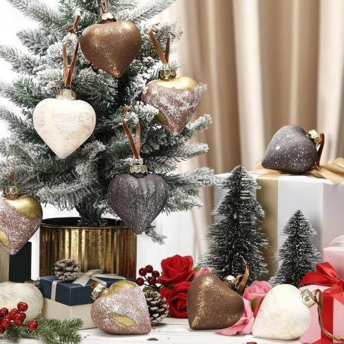 12 Pcs Neutral Valentine's Day Heart Ornaments 3.54 Inch Rustic Plastic Brown Heart Ornament Shatterproof Farmhouse Primitive Antique Modern Valentines Day Decor for Christmas Tree Home Decor