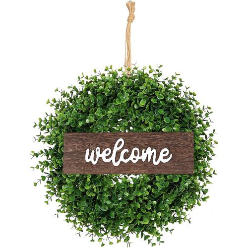 16” Artificial Wreath Spring Wreaths for Front Door, Boxwood Wreath Home Decor Decorations for All Season Spring Wreaths Farmhouse Outdoor Indoors Holiday