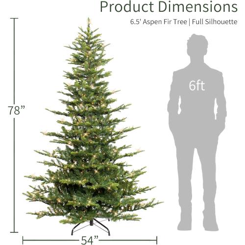 Puleo International 6.5 Foot Pre-Lit Aspen Fir Artificial Christmas Tree with 500 UL Listed Clear Lights, Green