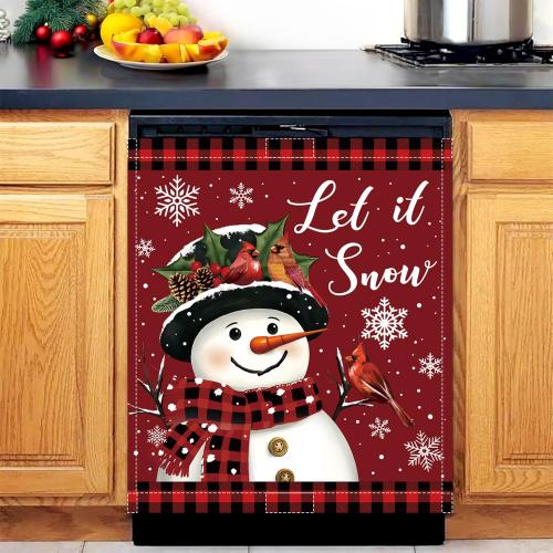 Christmas Dishwasher Magnet Cover, 23x26In Let it Snow Snowman Dishwasher Magnet Sticker for Kitchen Decoration Funny Refrigerator Magnet Cover Fridge Panel Decal Refrigerator Magnet Cover