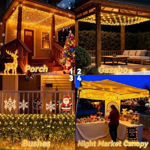 LitHome 10 x 10FT Gazebo Net Lights Outdoor, 8 Modes Christmas Net Lights Waterproof, 280 LED Christmas Mesh Light Connectable, Warm White Mesh Light Plug in for Bushes, Patio, Pergolas, Garden Decor