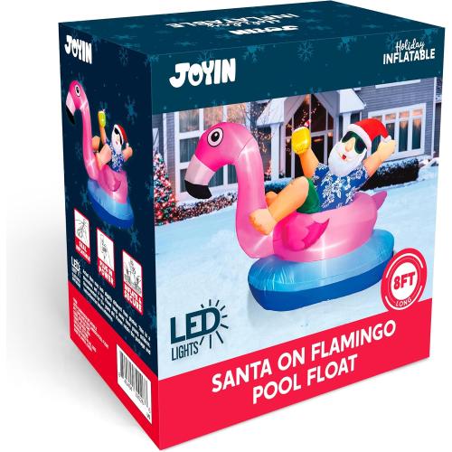 JOYIN Christmas Inflatable Santa on Flamingo Outdoor Decoration, Christmas Blow Ups Santa Inflatable Yard Decorations with Build-in LEDs for Xmas Decor, Yard Outdoor Garden Lawn Decor