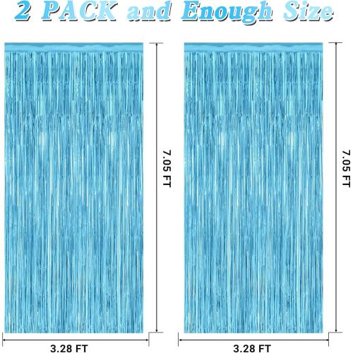 2 Pack Backdrop Curtains, 3.28 Feet x 7.05 Feet Sky Blue Tinsel Backdrop, Metallic Fringe Curtains Foil Tinsel Party Streamer, Winter Backdrop Happy Birthday Party Supplies