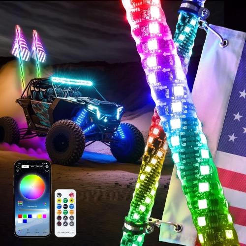 3FT LED Whip Lights for UTV RGB Chasing/Dancing Light Remote Control APP-Supported, 600  Color Mode Combinations, RGB Chasing Lighted Antenna Whips for UTV, ATV, Truck, Dune Buggy