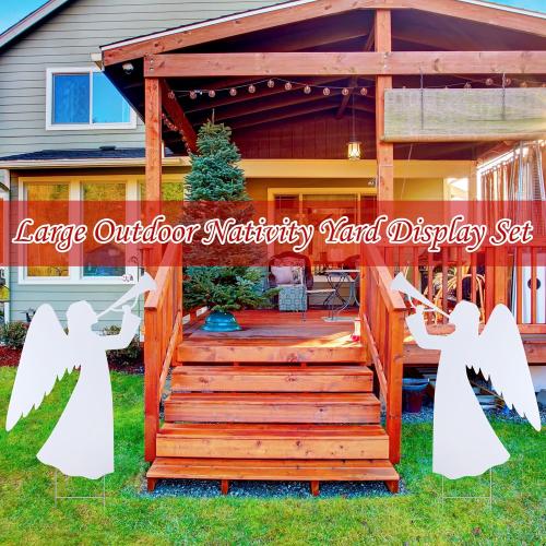 Soaoo 2 Pcs 28 Inch Outdoor Christmas Angel Yard Decorations Nativity Sets with Stake - White Xmas Nativity Decor for Garden, Home, Lawn, Pathway, Walkway