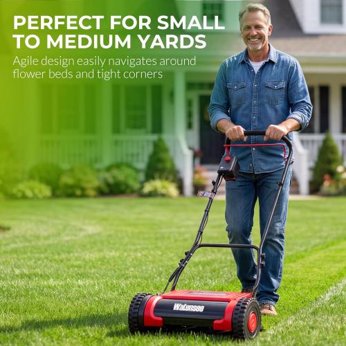 Walensee 16 Cordless Electric Reel Lawn Mower, Battery Powered Push Mower with 2×36Wh Batteries, 380W Motor 22500RPM, Precision Reel Lawn Mower for Small Yard, Garden & Golf Green