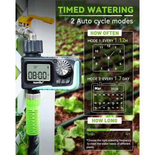 RAINPOINT Sprinkler Timer, Programmable Water Timer for Garden Hose, Outdoor Soaker Hose Timed with Rain Delay/Manual/Automatic Watering System, Digital Irrigation for Yard, Lawn, 1 Outlet
