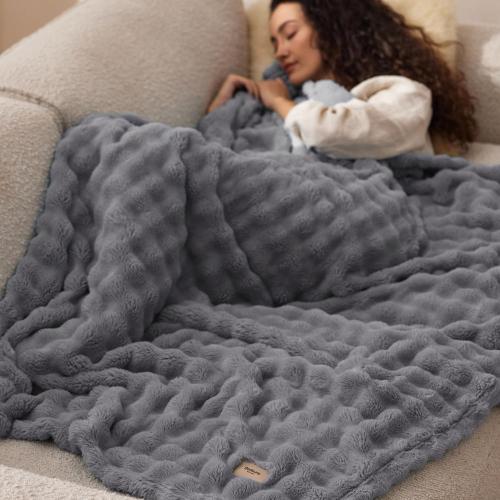 Bedsure 3D Cloud Bubble Soft Throw Blanket for Couch, Grey, 50×60