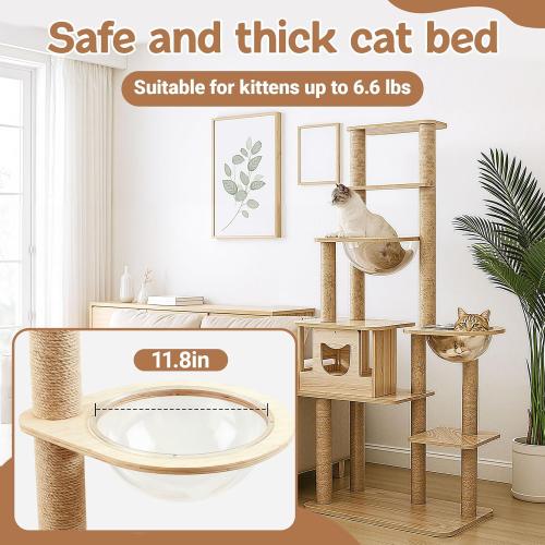 Yalikop 2 Set Acrylic Space Clear Cat Capsule Dome Cover 11.81 Capsule Kitten Bubble Hammock DIY Cat Tree Replacement Accessories Wall Shelves Pet Bed with Wooden Frame Holder for Sleeping Lounging