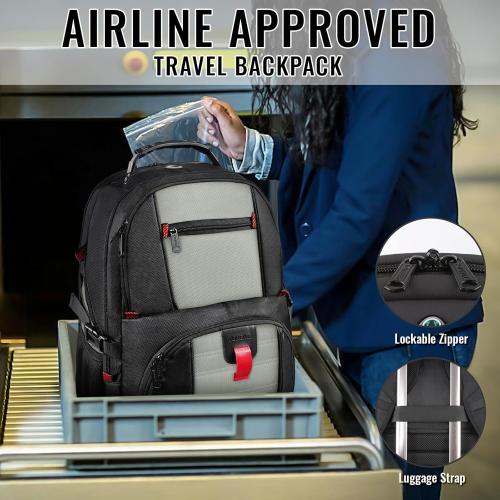 YOREPEK 18.4 Laptop Backpack, Large Backpacks with USB Charger Port, TSA Friendly Flight Approved Weekend Carry on Backpack with Luggage Strap for Men and Women, Grey