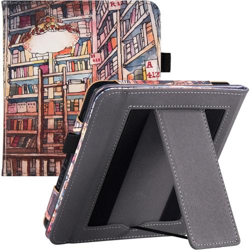 Stand Case for Kobo Libra Colour/Libra 2/Libra H2O, Bookstore | PU Leather Sleeve Cover,Built-in Hand Straps,with Auto Sleep/Wake,Pen Holder Loop