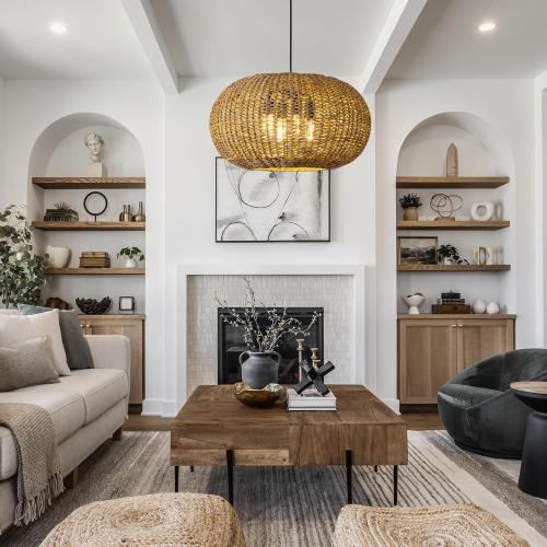 22.83in Large Rattan Chandelier Wicker Hand-Woven Pendant Light | Boho Light Fixture Farmhouse Ceiling Hanging Lighting for Living Room Kitchen Island Dining Room Hallway, 4-Lights