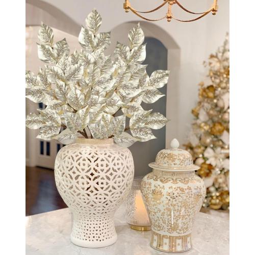 Christmas Tree Picks and Sprays 31.5 Champagne Atrificial Elm Leaves with Stems 3 Pcs Christmas Picks for Tree Champagne Vase Fillers for DIY Xmas Trees Wreath Centerpieces Wedding Bouquet Decor