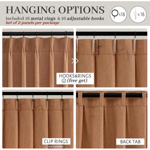 PleatedDrapes Antique Burnt Orange Sheer Autumn Curtains & Drapes 108 Inches Long 2 Panels, Light Filtering Privacy Curtain Rust Linen Blend with Hooks Rings for Living Room/Sunroom/Office,Terracotta
