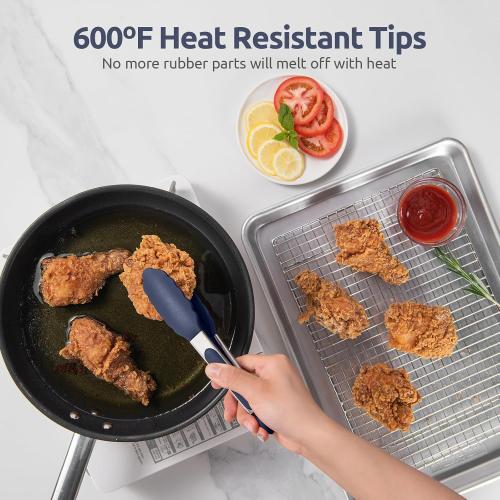 600ºF Heat Proof Kitchen Tong: U-Taste 7 Silicone Cooking Tong with Firm Sealed Non Stick Rubber Tips & Silicon Coated 18/8 Stainless Steel Handle & Smooth Locking for Serving Salad (Midnight Blue)