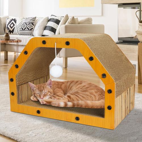 Cardboard Cat House - Large Cardboard Cat Scratcher Cozy Cats Lounger as Tunnel and Sofa, Cat Scratcher for Indoor Cats, Safe & Secure