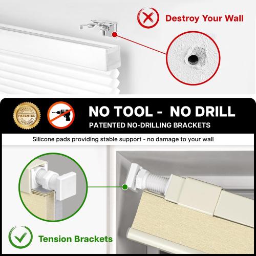 LazBlinds Cordless Cellular Shades, No Tools No Drill Blackout Honeycomb Shades Pleated Blinds for Windows, 46 W x 64 H, Soft Cream