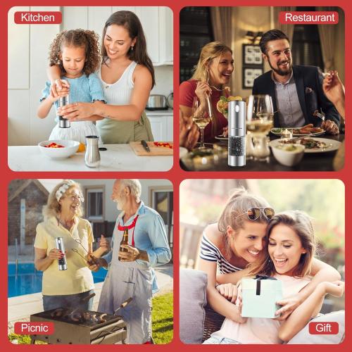 Upgraded Larger Capacity Electric Salt Pepper Grinder Stainless Steel Pepper Grinder with LED Light, Rechargeable Automatic Salt or Pepper Mill Features Adjustable Coarseness