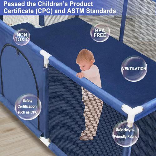 Baby Playpen Large Playpen for Babies and Toddlers, Sturdy Baby Ball Pit w/Basketball Hoop Soccer Net, Indoor Outdoor Children's Fence Play Pen Activity Center Play Area, Infant Safety Gates(Blue)