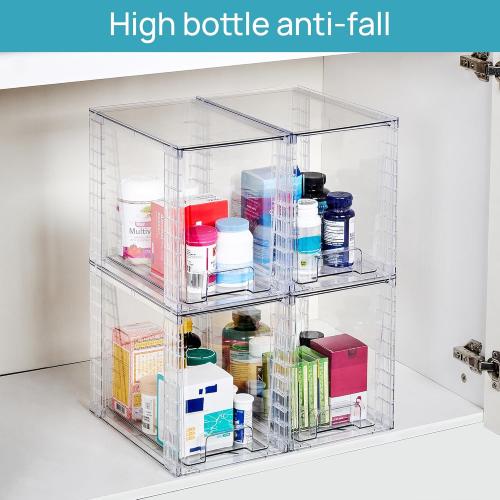 Vtopmart 4 Pack Clear Stackable Storage Drawers,9.7 High Plastic Organizers Bins for Skincare, Bathroom Supplies,Ideal for Cabinet,Undersink,Vanity,Kitchen,Pantry Organization