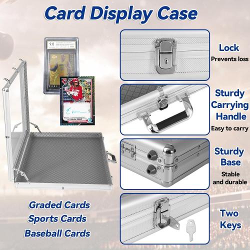 34x22 Aluminum Sports Card Display Case for Baseball MTG Collectible Cards, XL Large Table Top Trade Show Display Case with Lock for Graded Cards Jewelry Craft Collectibles