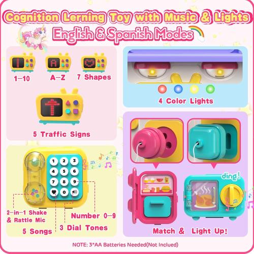 ELFJOY Montessori Toys for 1 Year Old Girl Gifts, Busy Board for 1 2 Year Old - 56  Activities Bilingual Early Educational Learning Toddler Baby Girl Toys, First Birthday Gifts for 1 2 Year Old Girls