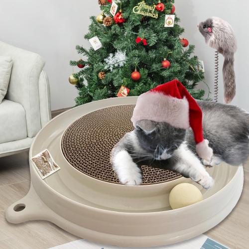 AUOON Cat Scratcher Toy with Ball Track - 3 in 1 Interactive Cat Toy, Cat Scratch Pad with Cat Ball Toy and Plush Cat Mouse Toy for Indoor Cats and Kittens (Milk Shake)