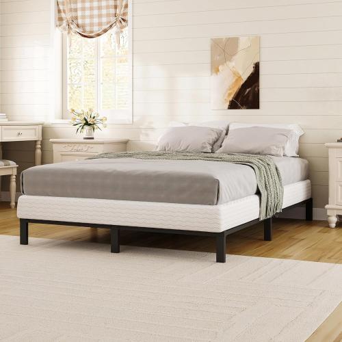 Box Spring Low Profile Bed Base Matel Mattress Foundation with Cotton Washable Cover Quiet Easy Assembly Sturdy Support for All Bed Types (Black, Queen)