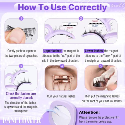 Magnetic Eyelashes Natural Look Magnetic Eyelashes with Applicator No Glue Magnetic Lashes with Applicator Wispy False Lashes with Magnets Reusable Lashes by Lanflower