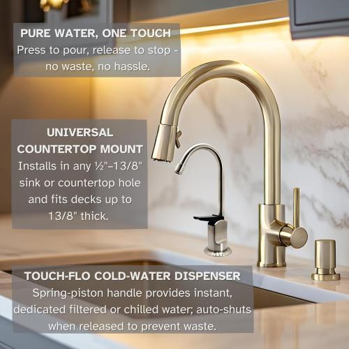 Westbrass A203-NL-07 6 Touch-Flo Style Pure Cold Water Dispenser Faucet, Satin Nickel
