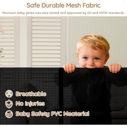 Miumoon One-Hand Operation Retractable Baby Gates, 150 inch Retractable Gate with Reinforced Strip Design to Prevent Crawling Through, 12 FT Extra Wide Retractable Dog Gate for Indoor/Outdoor